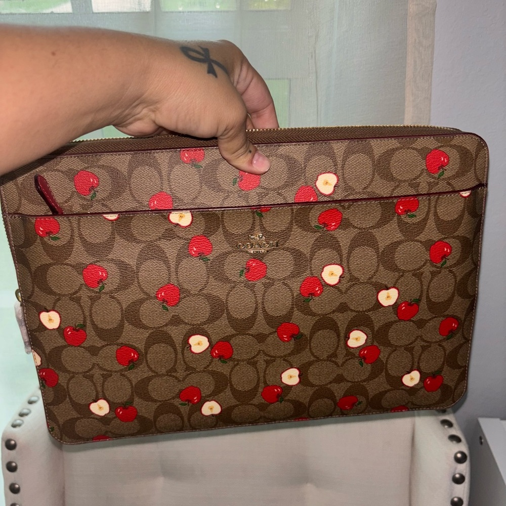 Coach Brown Laptop Sleeve with Cherry Pattern
